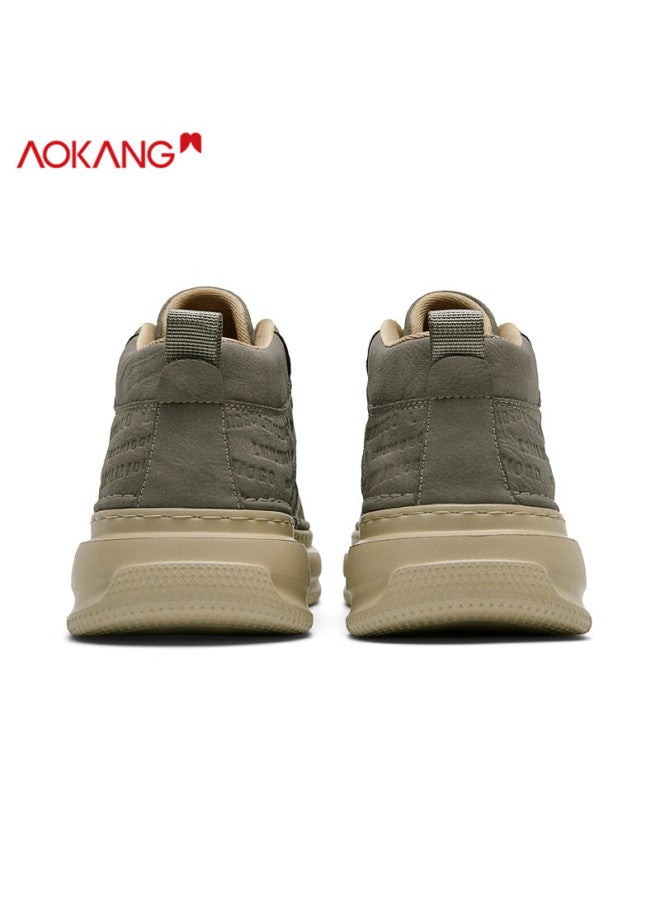 Aokang Men's Casual Mid-top Sneakers Autumn Winter Fashion Versatile Fleece-lined Cotton Shoes Wild Green Size 40 - Image 5