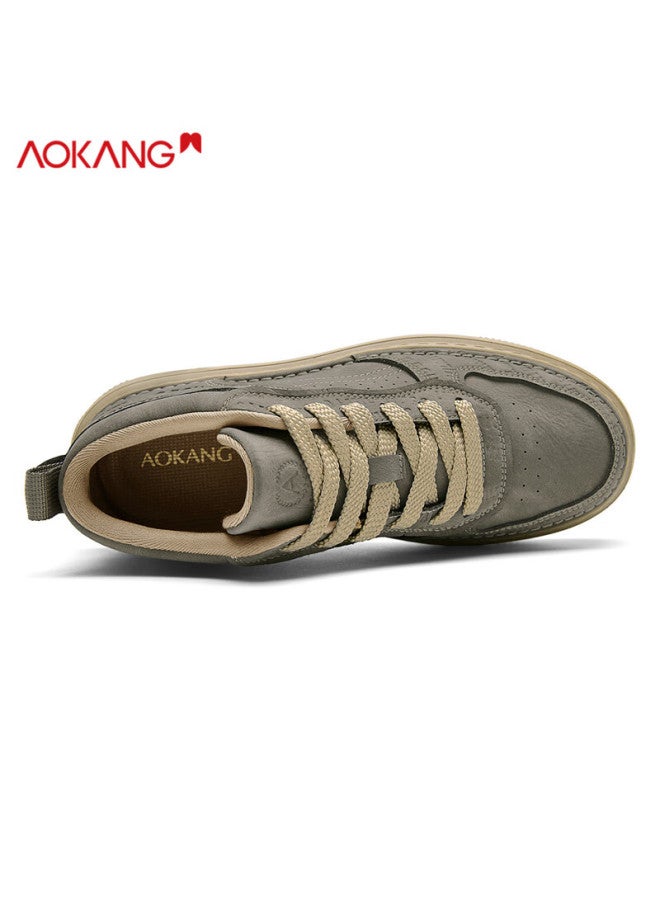 Aokang Men's Casual Mid-top Sneakers Autumn Winter Fashion Versatile Fleece-lined Cotton Shoes Wild Green Size 40 - Image 4