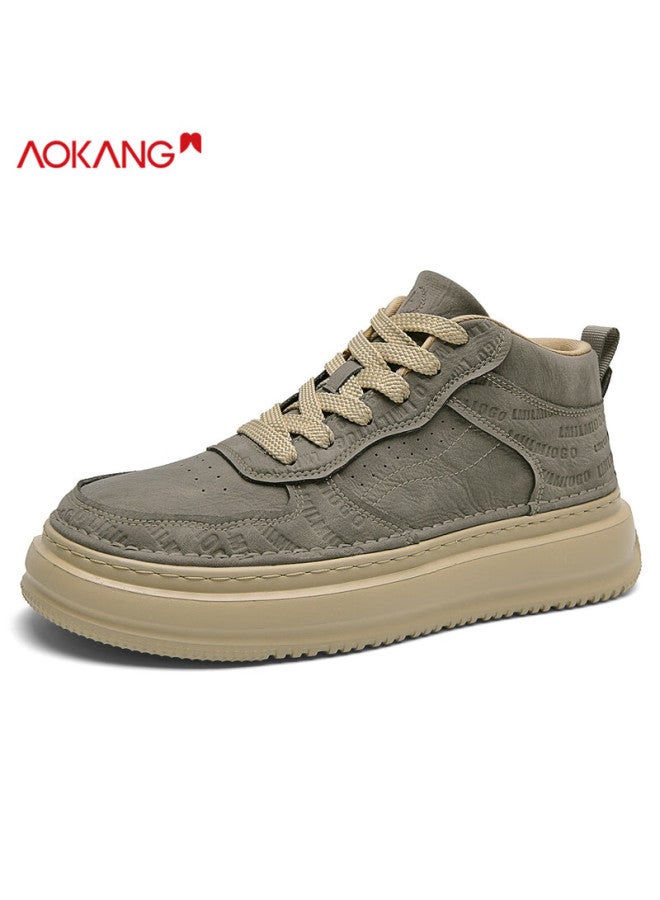 Aokang Men's Casual Mid-top Sneakers Autumn Winter Fashion Versatile Fleece-lined Cotton Shoes Wild Green Size 40 - Image 1