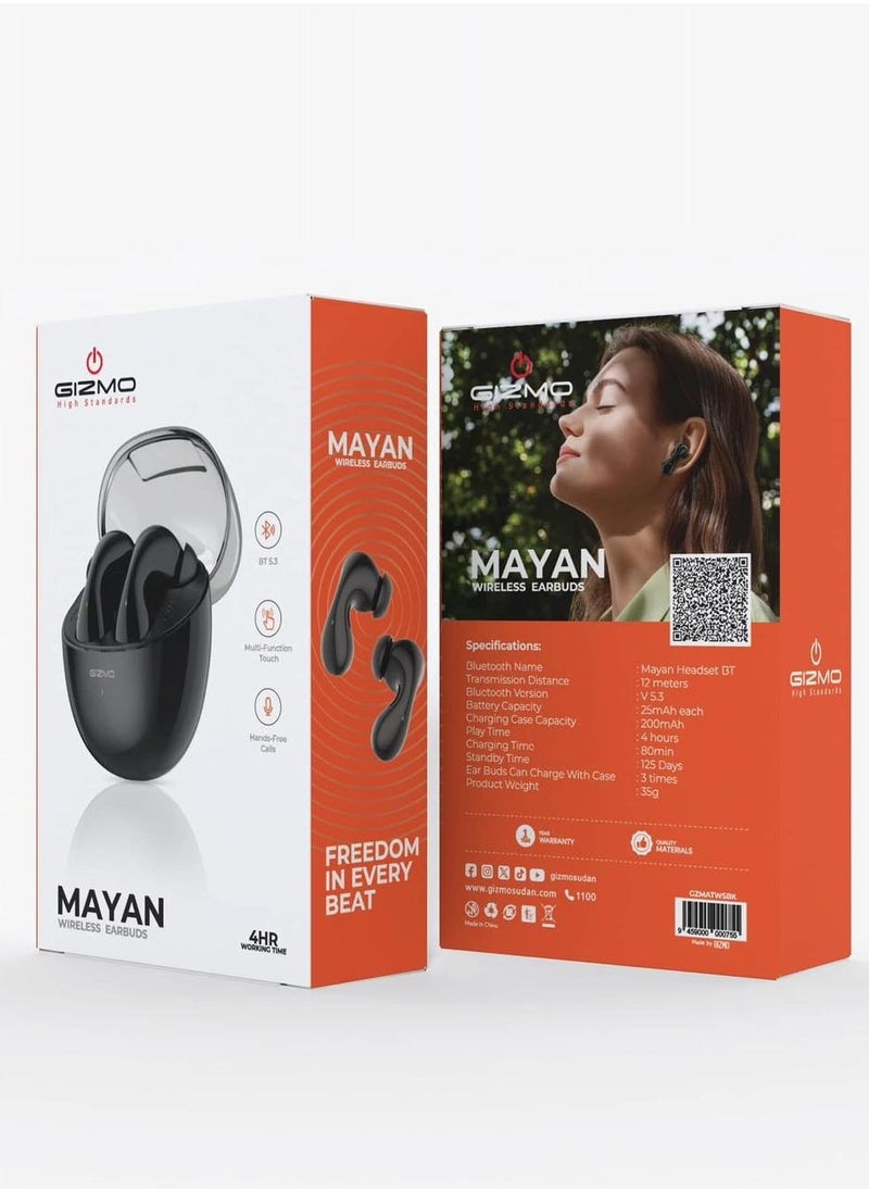 Gizmo Mayan Wireless Earbuds with Multi-Function Touch & Hands-Free Calls / Bluetooth 5.3 / 4 Hours Working Time / 12 Meters Transmission Distance / 125 Days Standby Time - Black  - Image 3