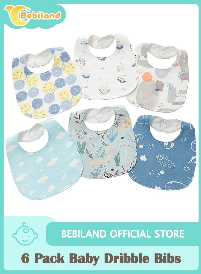 Bebiland 6 Pack Baby Bandana Dribble Bibs, Cotton Teething Bibs, Infant Feeding Bibs Soft and Absorbent Bibs with Adjustable Snaps Waterproof Drool Bibs for 0-36 Months Unisex Girls Boys Newborn Toddlers - Image 1