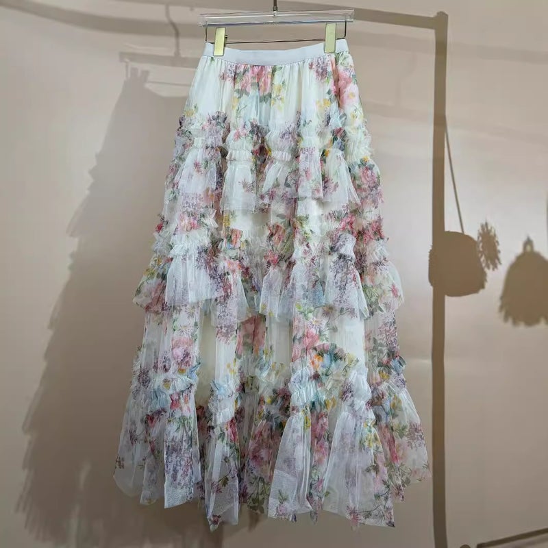 Four Seasons Commuter Oil Painting Color Heavy Industry Embroidery Flower Rainbow Cake Skirt Western-style All-match Large Long Skirt Black - Image 5