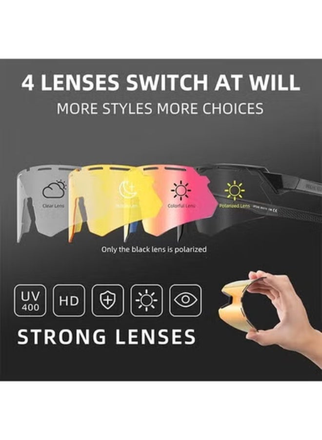 روكبروز نظارات ROCKBROS المستقطبة لركوب الدراجات مع 4 عدسات قابلة للتبديل، نظارات شمسية للبيسبول للرجال والنساء، نظارات شمسية رياضية UV400 - Image 2