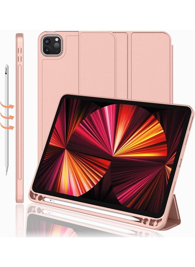 إلترازون Stylish Rose Gold Trifold Case for iPad Pro 11 Inch (2022/2021) – Includes Pencil Holder, Soft TPU Back, and Auto Wake/Sleep Capability - Image 1