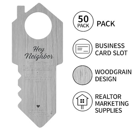 TYNUOCN Hey Neighbor Real Estate Door Hangers with Business Card Slot, 50 Pack Open House Realtor Door Hangers for Real Estate Agents, Marketing Supplies 3.5 x 8.7 Inch - Image 2