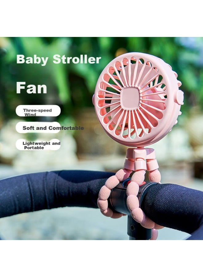 Hboalg Hui Baolong Baby Stroller Fan, Small Portable Fan For Carriages, Gentle Breeze, Rechargeable Octopus-shaped Fan, Quiet Mini Bedside Fan For Children, White - Image 1