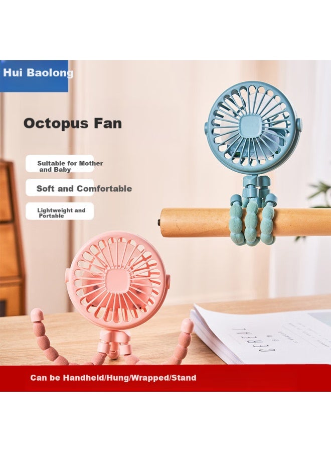 Hboalg Hui Baolong Baby Stroller Fan, Small Portable Fan For Carriages, Gentle Breeze, Rechargeable Octopus-shaped Fan, Quiet Mini Bedside Fan For Children, White - Image 4