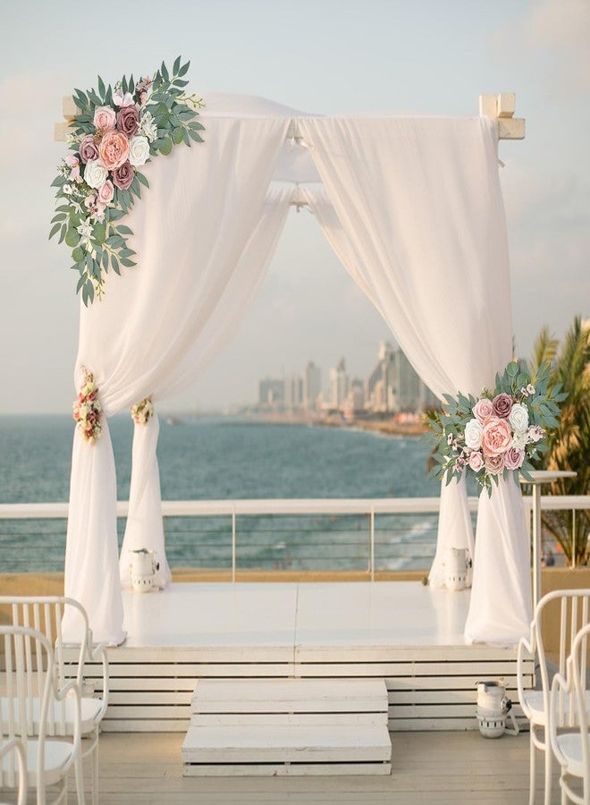 Finphoon Pink Wedding Arch Flowers Set of 2, Artificial Wedding Arch Floral Swag Arrangement for Reception Photo Backdrop Decoration, Bridal Shower, Baby Shower - Image 4