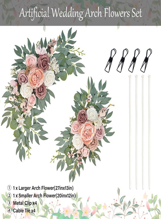 Finphoon Pink Wedding Arch Flowers Set of 2, Artificial Wedding Arch Floral Swag Arrangement for Reception Photo Backdrop Decoration, Bridal Shower, Baby Shower - Image 2