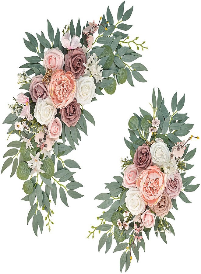 Finphoon Pink Wedding Arch Flowers Set of 2, Artificial Wedding Arch Floral Swag Arrangement for Reception Photo Backdrop Decoration, Bridal Shower, Baby Shower - Image 1