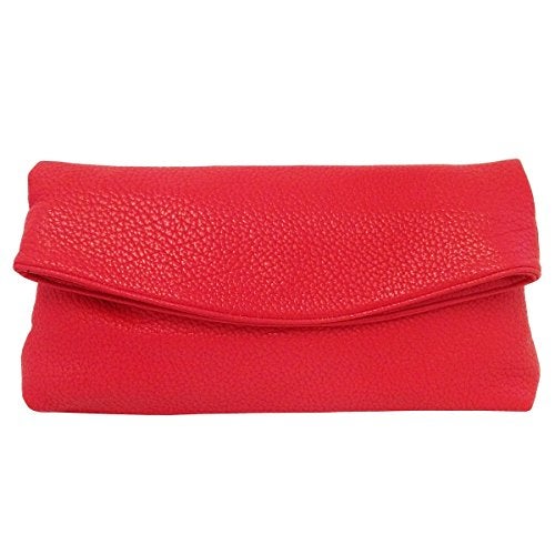 JNB Faux Leather Oversize Foldover Clutch, Red - Image 1