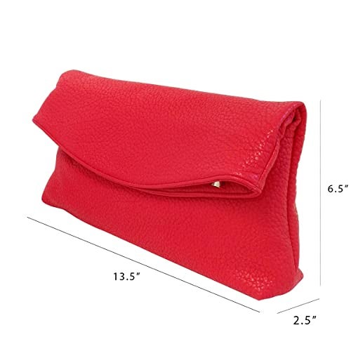 JNB Faux Leather Oversize Foldover Clutch, Red - Image 3