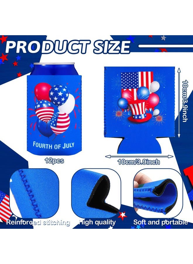 Pickmesh 12 Packs 4th of July Can Cooler Sleeve Tropical Independence Day Beer Can Covers Neoprene Can Cooler Bulk for Beer Beverages Cans Patriotic Party Memorial Day Decorations Supplies - Image 2