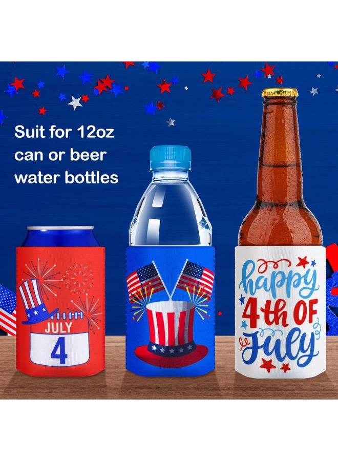 Pickmesh 12 Packs 4th of July Can Cooler Sleeve Tropical Independence Day Beer Can Covers Neoprene Can Cooler Bulk for Beer Beverages Cans Patriotic Party Memorial Day Decorations Supplies - Image 5