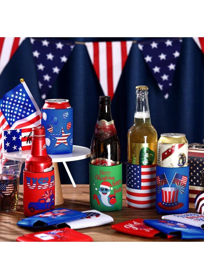 Pickmesh 12 Packs 4th of July Can Cooler Sleeve Tropical Independence Day Beer Can Covers Neoprene Can Cooler Bulk for Beer Beverages Cans Patriotic Party Memorial Day Decorations Supplies - Image 3