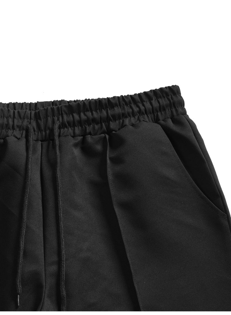 Men's Black Straight Leg Trousers Center Crease Loose Fit Casual Dress Pants - Image 4