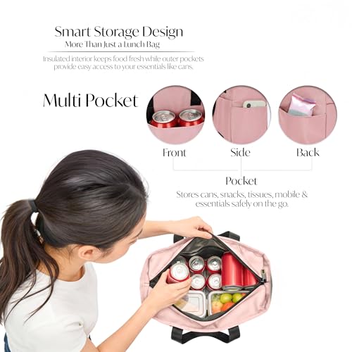 RarePicks Insulated Lunch Bag for Office Men, Women | Tiffin Bag with Bottle Space | Tiffin Carry Bag for Office Hot & Cold Food Storage Pouch | Lunch Box Cover for Work, School & Travel | Pink | - Image 4