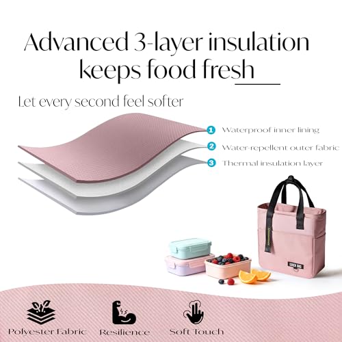 RarePicks Insulated Lunch Bag for Office Men, Women | Tiffin Bag with Bottle Space | Tiffin Carry Bag for Office Hot & Cold Food Storage Pouch | Lunch Box Cover for Work, School & Travel | Pink | - Image 3