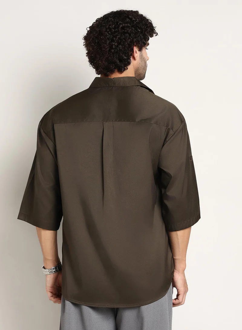 CAHOOT Coffee Brown Men's Coffee Brown Satin-Utility Oversized Shirt for Men | Best Price UAE