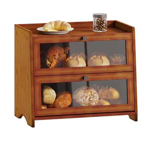 BAMBANG Bread Box for Kitchen Countertop, Extra Large Bamboo Bread Storage Container for Homemade Bread, Double Layer Sourdough Breadox, Bread Bin Organizer for Counter Cabinet Pantry, Brown - Image 1