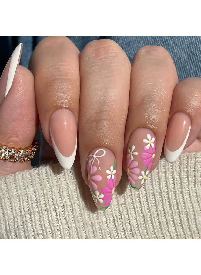 Goolsky أظافر مضغوطة من الزهور والدانتيل بتصميم ريفي مكونة من 24 قطعة للتميز الساحر - Image 1