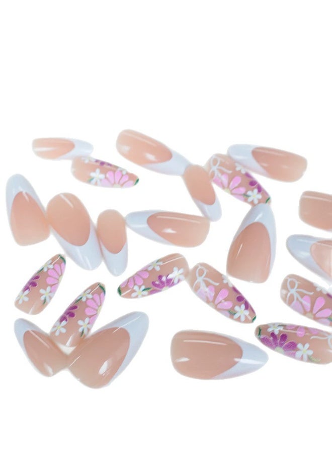 Goolsky أظافر مضغوطة من الزهور والدانتيل بتصميم ريفي مكونة من 24 قطعة للتميز الساحر - Image 3