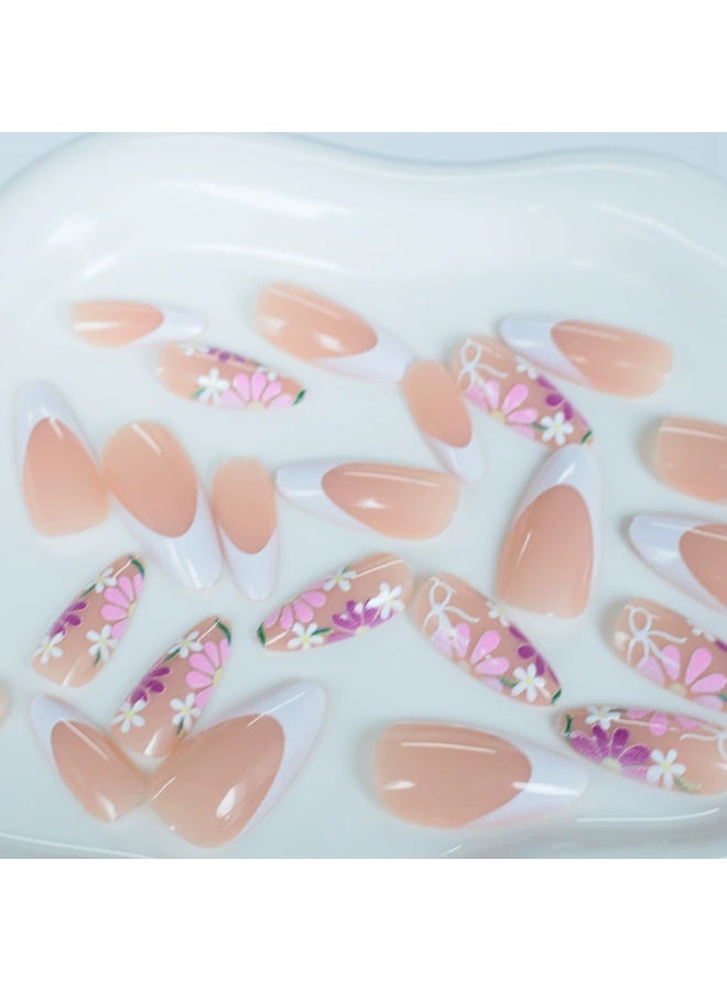Goolsky أظافر مضغوطة من الزهور والدانتيل بتصميم ريفي مكونة من 24 قطعة للتميز الساحر - Image 2