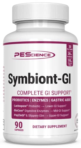 SymbiontGI Zinc Carnosine Pepzin GI Shelf Stable Probiotic Capsules Digestive Enzyme Supplement for Women and Men with Slippery Elm Bark 30 Day Supply