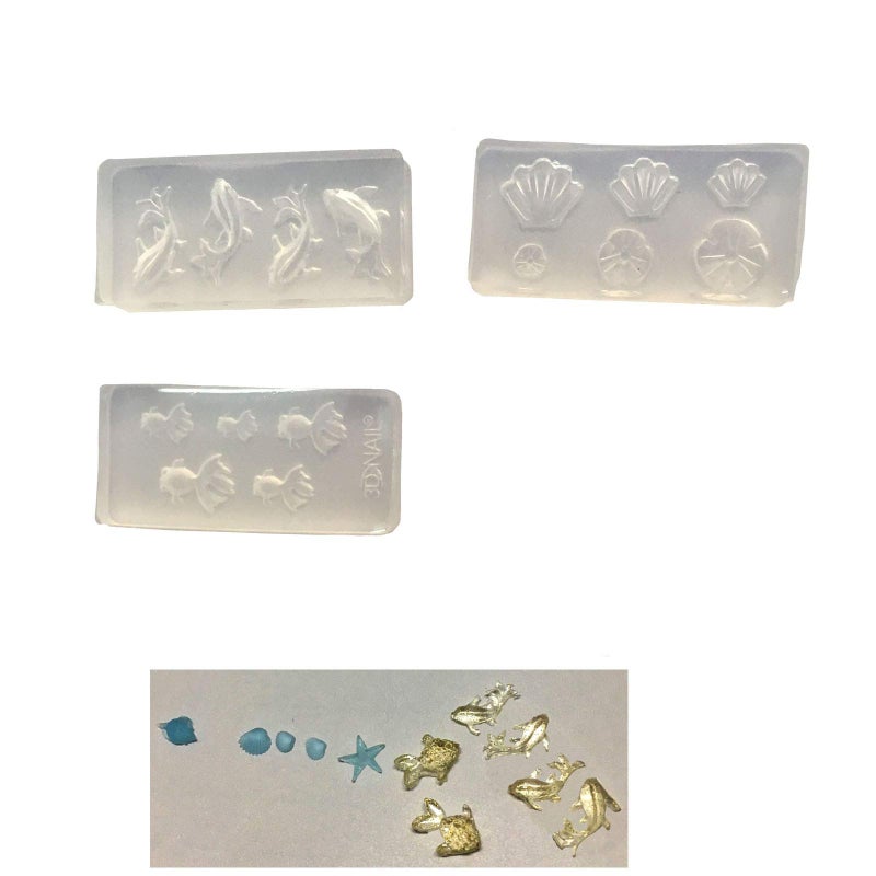 Szecl 3Pcs Mini Size Jewelry Pendant Molds for Resin Casting Earrings Necklaces Charms Goldfish Dolphin Koi Fish Lotus Leaf Starfish Seashell Various Ocean Elements DIY Jewelry Making Tools