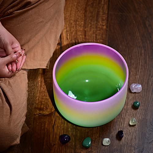 CVNC 440HZ 8 Inch Rainbow Colored B Note Crown Chakra Frosted Quartz Crystal Singing Bowl for Sound Healing and Meditation - Image 2