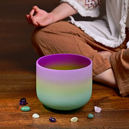 CVNC 440HZ 8 Inch Rainbow Colored B Note Crown Chakra Frosted Quartz Crystal Singing Bowl for Sound Healing and Meditation - Image 3