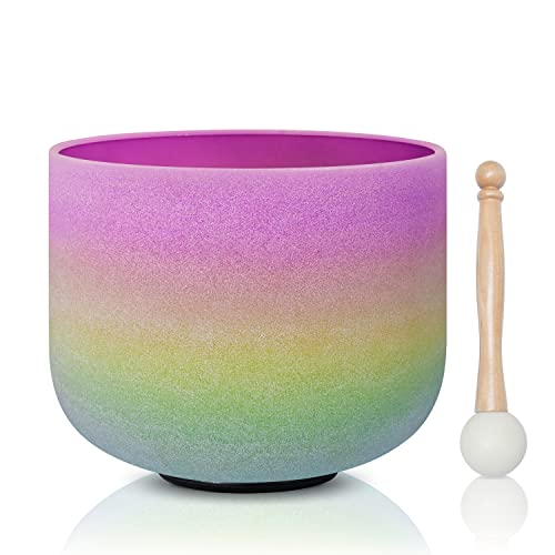 CVNC 440HZ 8 Inch Rainbow Colored B Note Crown Chakra Frosted Quartz Crystal Singing Bowl for Sound Healing and Meditation - Image 1