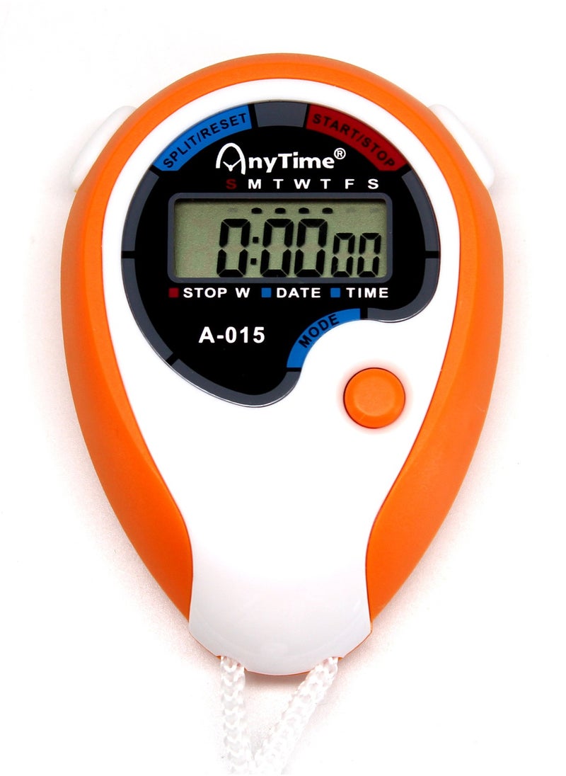 ANYTIME - A-015 Stopwatch Handheld Electronic Digital LCD With Date Time And Alarm, Orange - Image 1