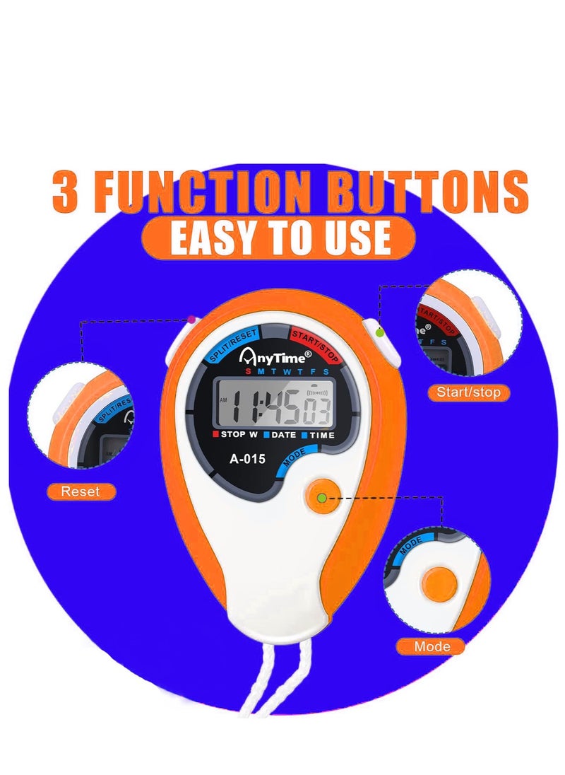 ANYTIME - A-015 Stopwatch Handheld Electronic Digital LCD With Date Time And Alarm, Orange - Image 1