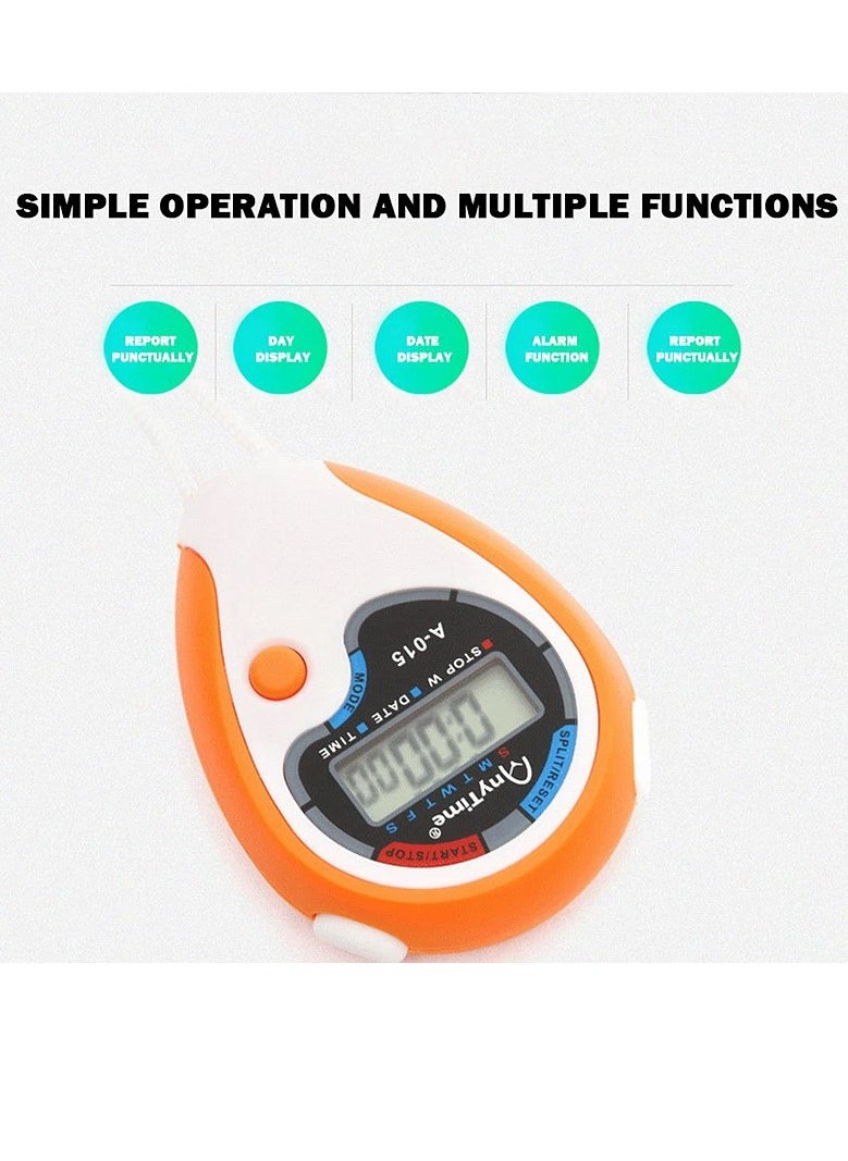 ANYTIME - A-015 Stopwatch Handheld Electronic Digital LCD With Date Time And Alarm, Orange - Image 1