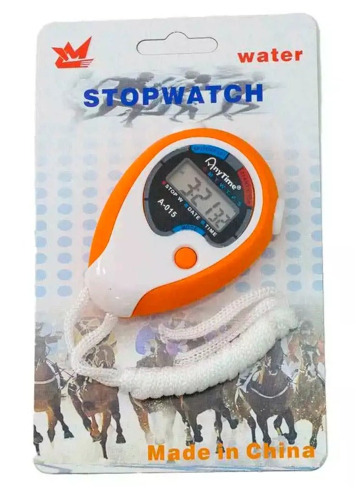 ANYTIME - A-015 Stopwatch Handheld Electronic Digital LCD With Date Time And Alarm, Orange - Image 1