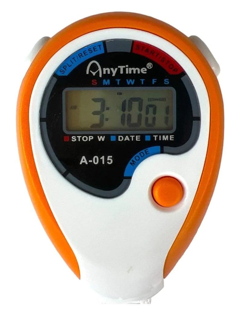 ANYTIME - A-015 Stopwatch Handheld Electronic Digital LCD With Date Time And Alarm, Orange - Image 1
