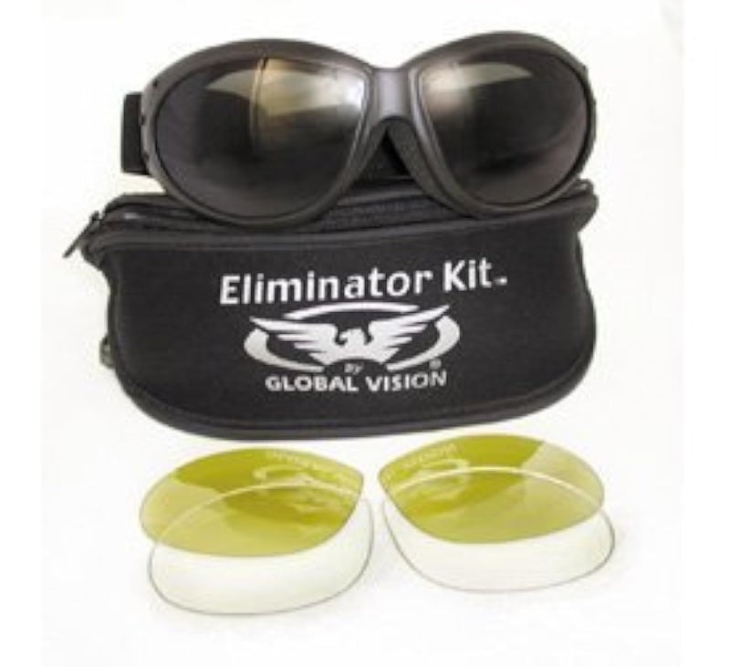 Global Vision Motorcycle Goggles with 3 Sets of Interchangeable Lenses Smoke Clear and Yellow Plus a Neoprene Zipper Bag with Lens Divider Also Has Soft Airy Foam Padding - Image 5