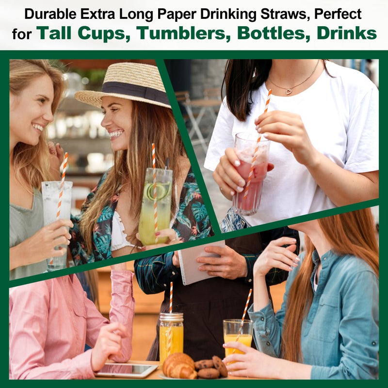 chunspak Orange Striped Paper Drinking Straws  10.25 Inch Long  100 Counts - for Tall Drinks  Halloween Party - Eco Friendly - Image 5