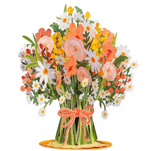 Paper Love 3D Daisy Delight Flower Bouquet Pop Up Card with Forever Keepsake Gift for Birthday Wedding Anniversary Graduation Get Well Thank You Mothers Day Valentines Day All Occasion Oversized 10 x 7 Cards with Envelope and Note Card - Image 1