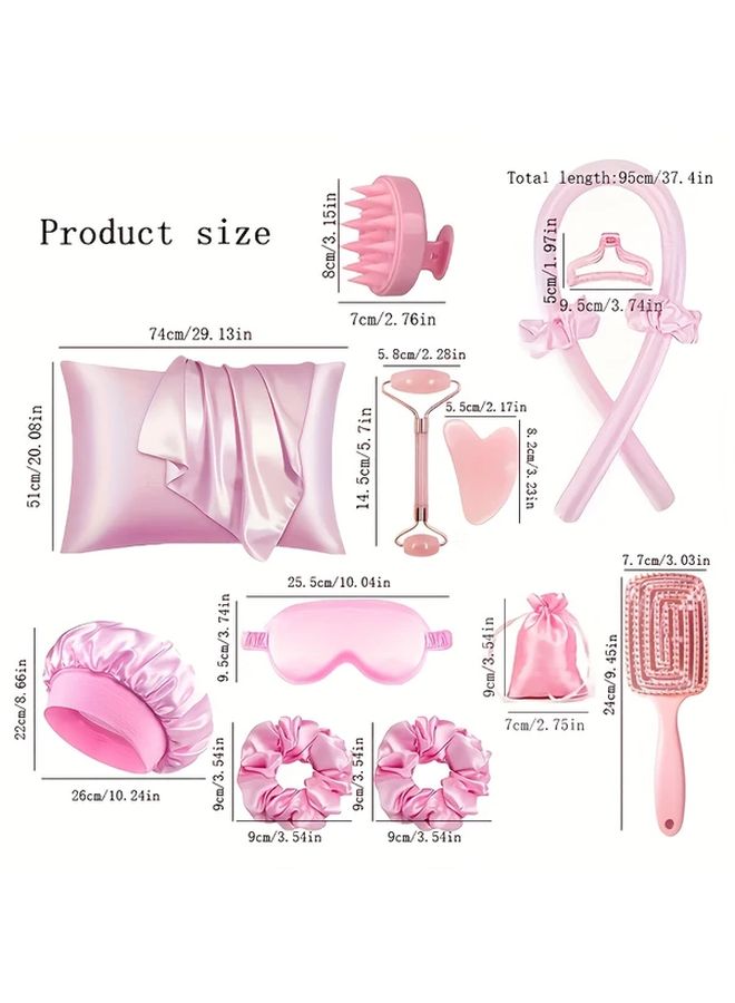 Black 14Pcs Sleep Hair Styling Set With Heatless Curling Iron And Face Massager - Image 4