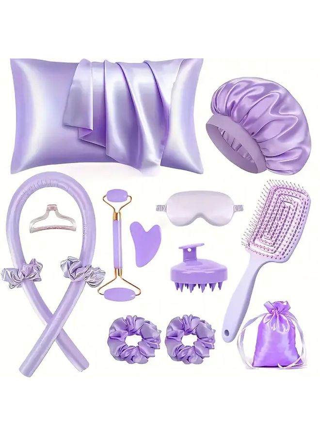 Black 14Pcs Sleep Hair Styling Set With Heatless Curling Iron And Face Massager - Image 1