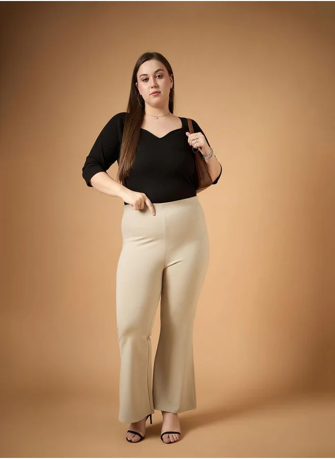 SASSAFRAS Plus Size Solid Flared Pants