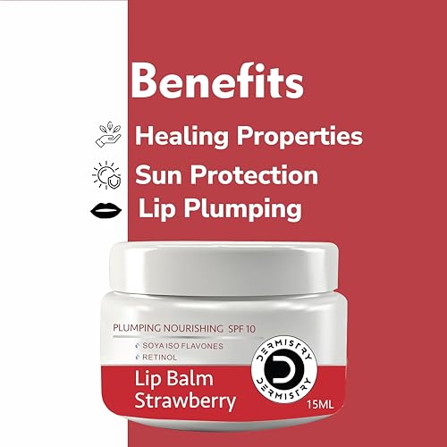 Dermistry Plumping SPF10 Glossy Strawberry Lip Balm for Dry Dark Pigmented Chapped Lips with Shea Butter, Retinol, Coconut Oil Provides Sun Protection, Dark Black Pigmentation Remover Men Women 15ml - Image 4