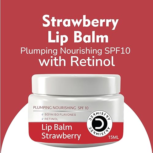 Dermistry Plumping SPF10 Glossy Strawberry Lip Balm for Dry Dark Pigmented Chapped Lips with Shea Butter, Retinol, Coconut Oil Provides Sun Protection, Dark Black Pigmentation Remover Men Women 15ml - Image 2