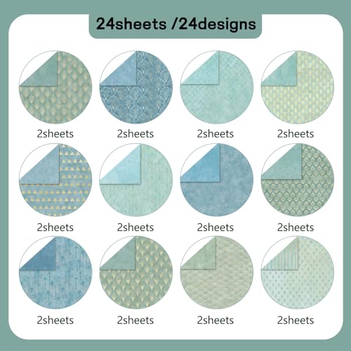 MIATTCLD Scrapbook Paper 12x12 Inch Double Sided Patterned Paper for Scrapbooking, 24 Sheets/24 Designs Blue Decorative Craft Papers for Junk Journals DIY Cards Album Decoration - Image 3