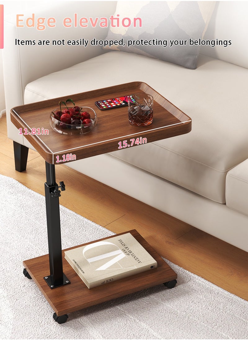 Sinyin - Height Adjustable End Table,Wooden C Shaped Sofa Side Table For Living Room Bedroom With Wheels,Rolling Coffee Corner Table With Metal Frame For Small Space，360° Rotatable, Easy To Install - Image 1