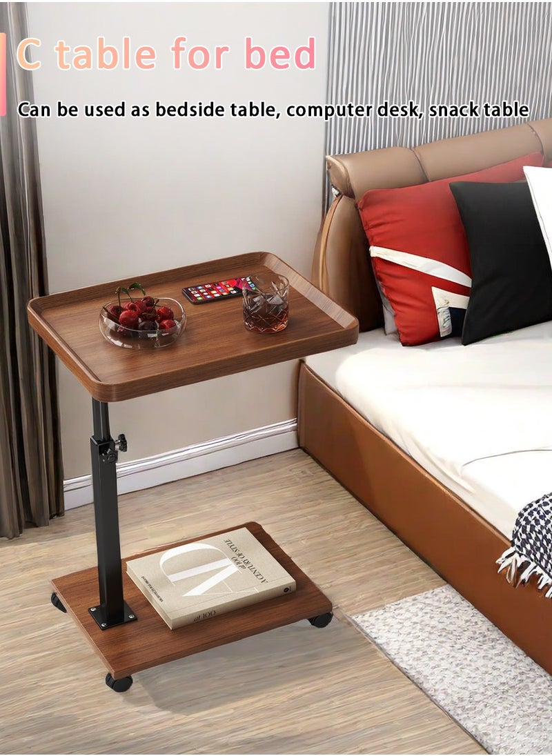 Sinyin - Height Adjustable End Table,Wooden C Shaped Sofa Side Table For Living Room Bedroom With Wheels,Rolling Coffee Corner Table With Metal Frame For Small Space，360° Rotatable, Easy To Install - Image 1