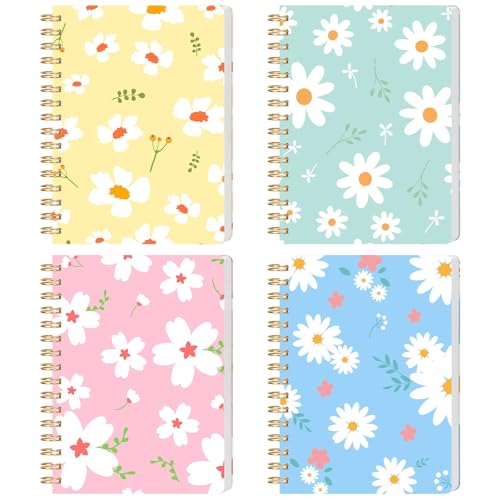 BOOKNOW 4PCS Mini Spiral Notebooks, A6 Small Line College Ruled Pocket Notepads Cute Flower Hardcover Notebooks for Girls Women Gift School Office Journals Supplies, 4.1x 5.8 Inch, 640 Pages - Image 1