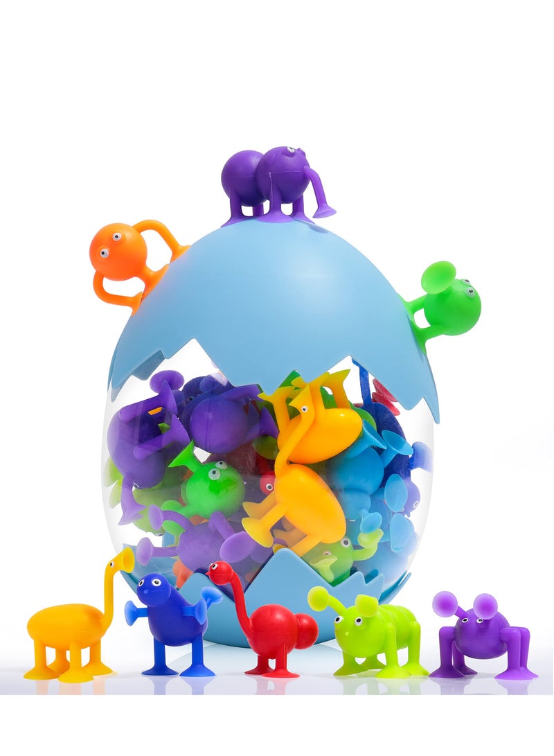 KASTWAVE ألعاب الشفط، 36 قطعة ألعاب استحمام للأطفال ألعاب حسية للأولاد والبنات بعمر 3 4 5 6 7 سنوات ألعاب تخفيف الضغط ألعاب سفر ألعاب الكوب الشفاط كتل بناء سيليكون مع تخزين بيضة ديناصور - Image 1